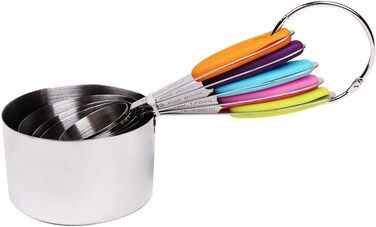 Набір мірних ложок Xingxinrong з нержавіючої сталі (5 мірних ложок + 1 кільце) з силіконовою ручкою, з гравіюванням шкали США та міжнародної системи, придатний для миття в посудомийній машині, аксесуари для приготування їжі та випічки для кухні