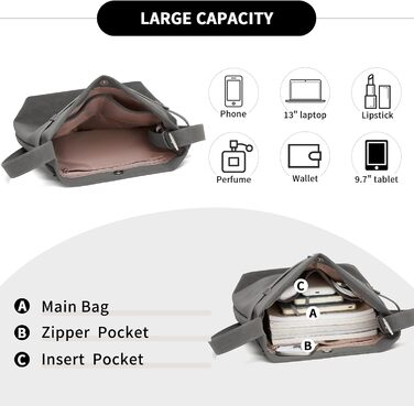 Сумка жіноча Miss Lulu велика шопер Tote Bag з м'якої PU шкіри середнього розміру, сіра (2-2)