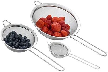 Набір сит для кухні, 3 шт. (діаметр 7/12/18 см), нержавіюча сталь, дрібний сіт, з ручкою. Ідеально для приготування та проціджування: макарони, кіноа, цукрова пудра, овочі, фрукти, чай.
