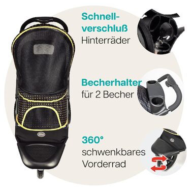 Buggy Innopet Adventure для собак та котів - чорний/жовтий, для бездоріжжя, вантажопідйомність 30 кг, EVA-колеса 30 см, складаний, великий відсік для зберігання