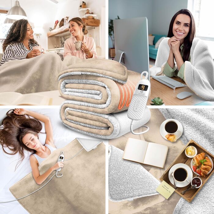 Електрична грілка KESSER® 200x180 см з автовимкненням | Двостороння, 9 температурних режимів, з таймером та цифровим дисплеєм | Підходить для ліжка та дивана | Можна прати до 40°C