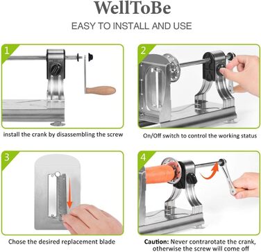 WellToBe CS 668 спіралізатор: ручний спіральний овочевий слайсер з 6 лезами та 4 присосками для приготування пасти, спіралей з овочів (морква, огірок, картопля, кабачок, гарбуз) з нержавіючої сталі