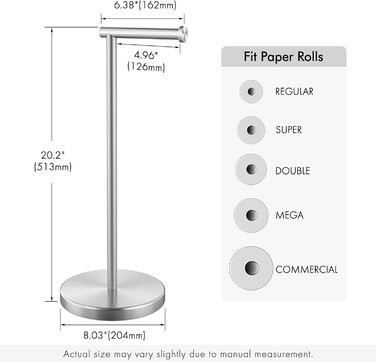 Stainless Steel Freestanding Toilet Paper Holder with Weighted Base - Brushed SUS304 Finish