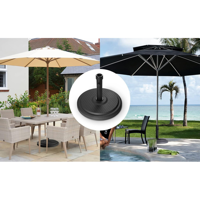 Paramondo Parasol Stand, Standard Round, Black, Made of Polymer Concrete, for Mast Thickness up to Ø 50mm, Includes Adapter Sleeves