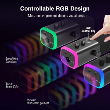 Ігровий мікрофон FIFINE XLR/USB для стрімінгу та подкастів, динамічний студійний мікрофон з RGB-підсвіткою, регулятором підсилення, функцією Mute та роз'ємом для навушників