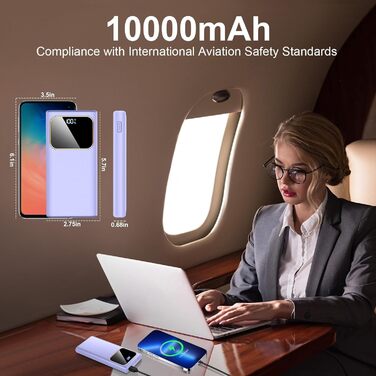 Power Bank 10000mAh з USB-C, 22,5W PD3.0/QC4.0, LED-дисплей, для iPhone/Android, фіолетовий