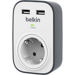 Мережевий фільтр Belkin з USB, 8 розеток + 2 USB, 2.4A, 2м, для дому та офісу