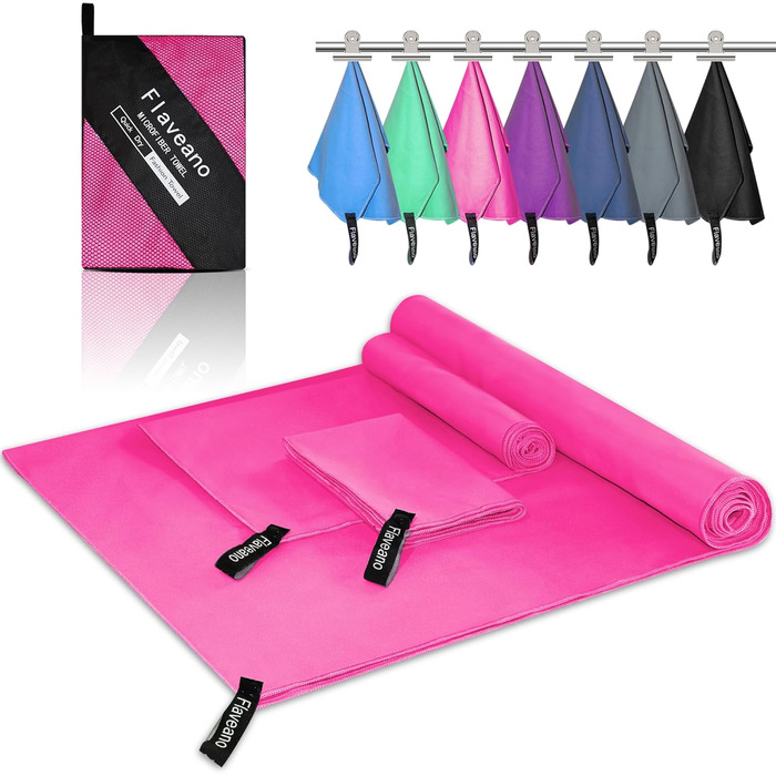 Набір рушників з мікрофібри (3 шт.) – швидковисихаючі, для подорожей, спорту, пляжу (180x90cm, 80x40cm, 50x30cm), рожеві