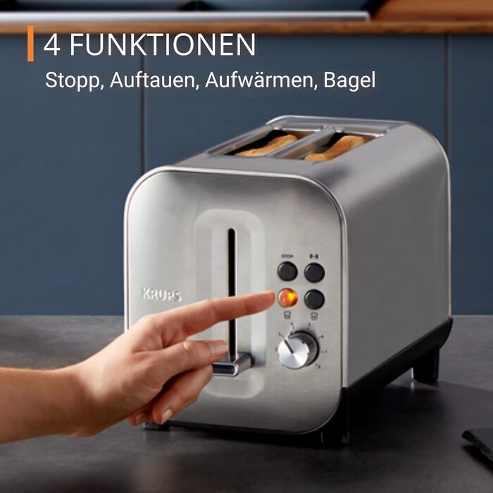 Krups KH682D Excellence Toaster | 8 Browning Levels | 4 Functions | 2-Slice Toaster | Lift Function | Removable Crumb Tray | 850 Watt | Brushed Stainless Steel