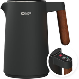 BALTER Stainless Steel Kettle with Temperature Setting, 45°C-100°C, Double-Walled, BPA-Free, Quiet & Cordless, Keep Warm Function, Tea Kettle with Temperature Display, 1.5L, 2200W, Black (Titanium Gray)