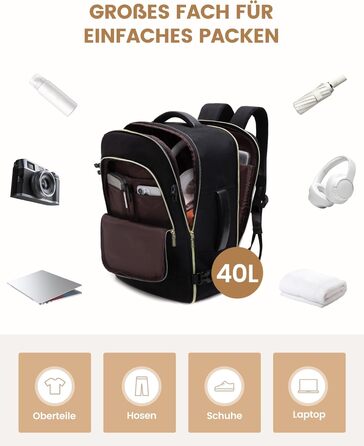 LOVEVOOK Рюкзак ручної поклажі, жіночий, для подорожей, з відділенням для ноутбука, чорний, 18 дюймів