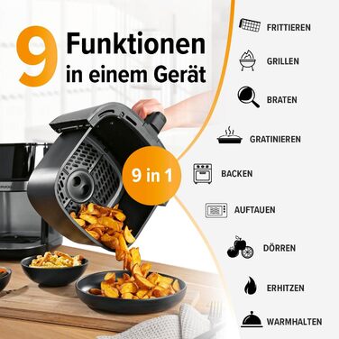Gourmetmaxx 4-in-1 Digital Air Fryer | Powerful Air Fryer 2200 W | Low-Fat + Energy-Saving Frying with Touch Display & Timer Function - 7.5L | [Includes 10 Programs] Stainless Steel / Black 7.5 Liters