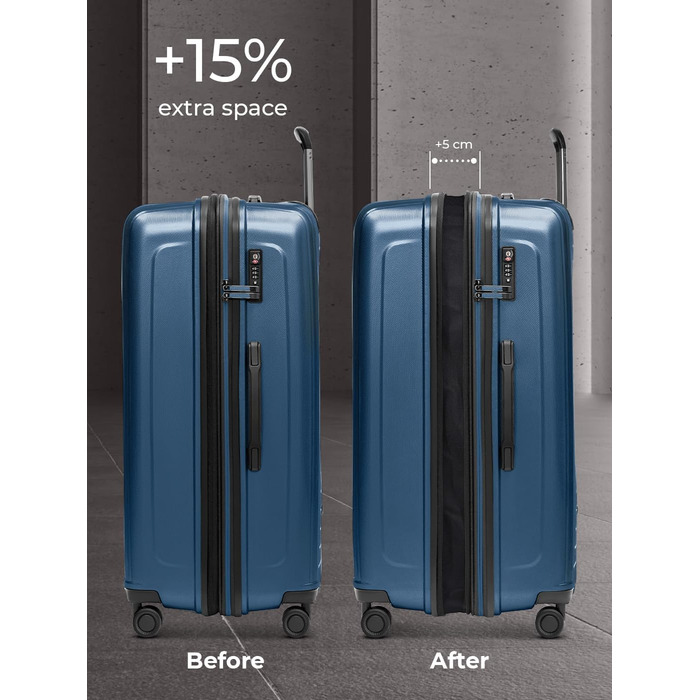 REDOLZ Trolley L+ (77 см) розширюваний | 52 x 34 x 77 см | 123-140 літрів | 4,4 кг | Dark Blue Metallic