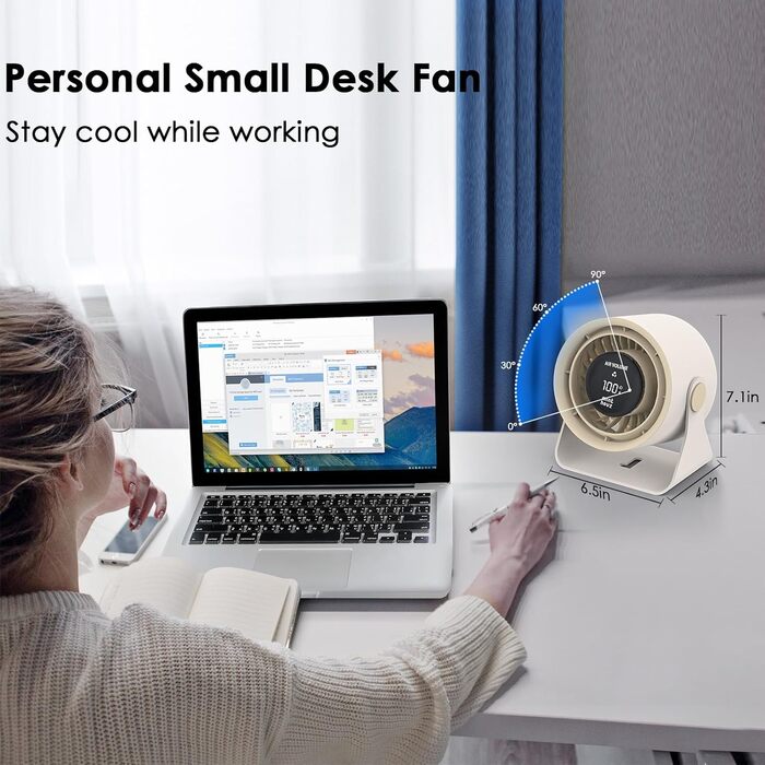 Настільний вентилятор Minthouz з LED-дисплеєм, акумулятор 3600mAh, тихий, регульований, портативний для дому, офісу, подорожей