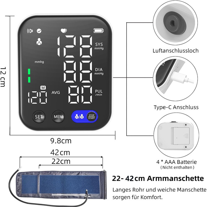 Тонометр на плече з LED-дисплеєм, HD-підсвічуванням, виявлення аритмії, CK-A139