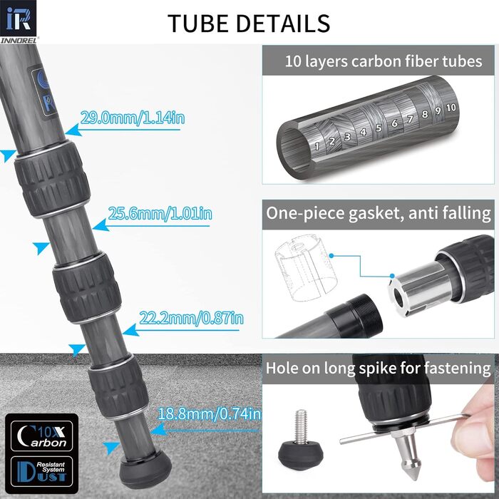 Професійний компактний карбоновий штатив INNOREL GT284C для DSLR-камер з кулею, максимальне навантаження 25 кг