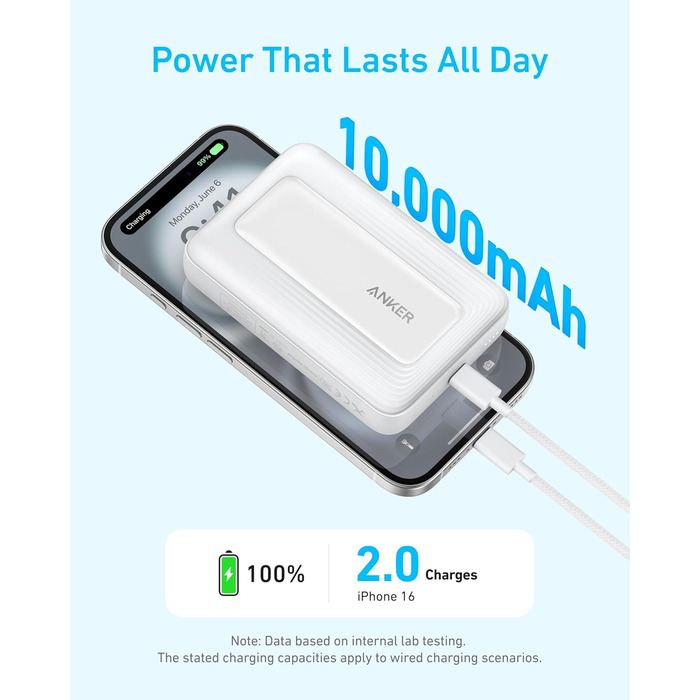 Anker Zolo Powerbank магнітна, 10000mAh, 30W, бездротова зарядка, для iPhone 17/16/15, AirPods, чорна