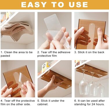 Підвісні тримачі для келихів вина Geoyien (4 шт.), без свердління, міцна конструкція, економія місця (колір: коричневий, розмір: 25,8*11*2,4 см)