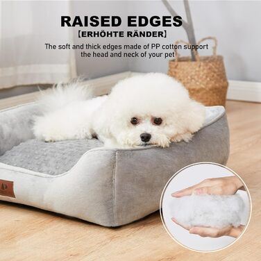 Dog Bed for Small and Medium Dogs 65x55x18cm, Washable Dog Cushions, Removable Cover, Dog Sofa Dog Basket with Raised Edges, Fluffy Cat Bed Dog Bed with Nubs, Dark Grey (55x45x16cm, Light Grey - Removable)