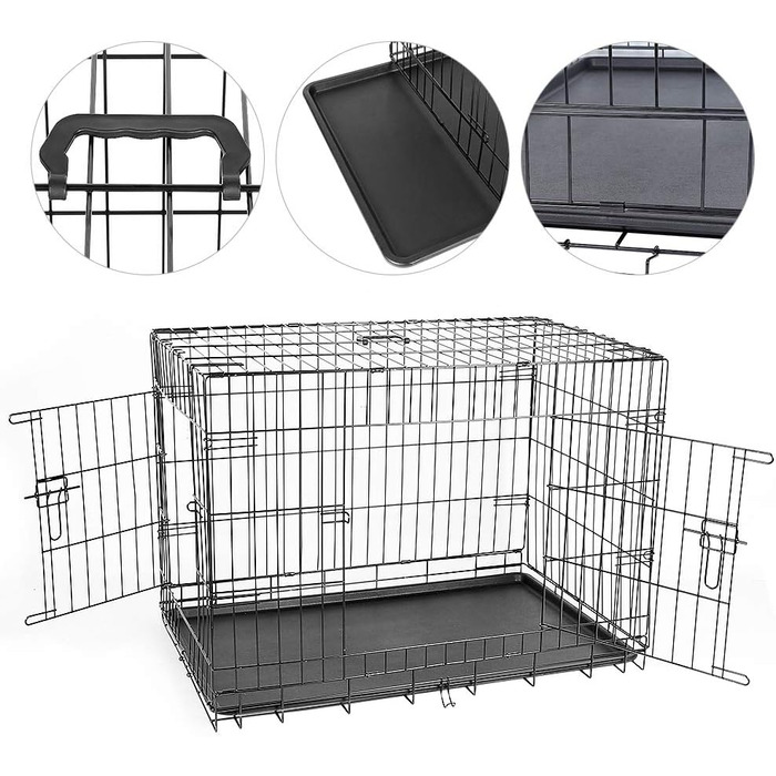 Клітка для собак з 2 дверцятами, складана переноска для собак та дрібних тварин з піддоном (42 дюйми)