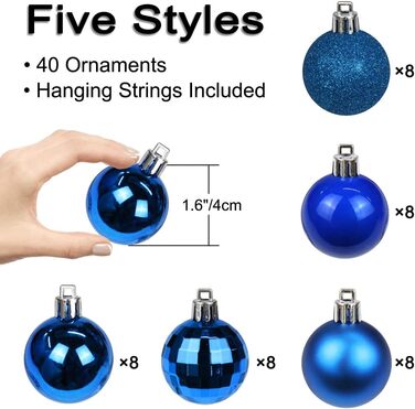 4 см Новорічні кулі для прикраси ялинки, 40 шт. Міцні, синього кольору. Новорічний декор для ялинки