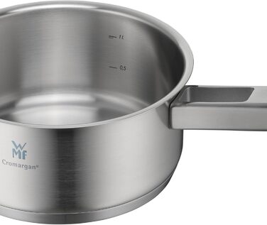 Каструля WMF Ultimate Cool 16 см без кришки, 1,4 л, Cromargan® нержавіюча сталь, без покриття, для індукційних плит, з внутрішньою міткою об'єму, придатна для миття в посудомийній машині