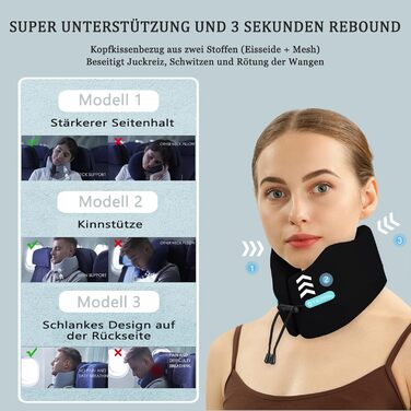 Joscoal Travel Pillow Neck Pillow Travel Pillow for Airplane, Neck Support, Memory Foam Travel Pillow, Car Headrest, Travel Office, Car, Bus, Train, Support Function (Size M, Black)