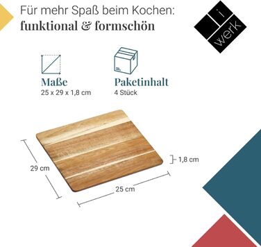 4-Pack Acacia Cutting Boards | 4 Large Kitchen Boards Made of Sustainable Acacia Wood | Discover Oiled Wooden Cutting Boards for Kitchen & Catering