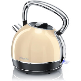 Arendo Retro Stainless Steel Kettle - Vintage Style Electric Kettle with Replaceable Scale Filter, 1.7L Capacity, Auto Shut-Off, Cool Grey
