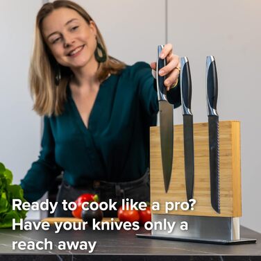 Coninx Magnetic Knife Block, Double-Sided | Magnetic Knife Holder (without knives) | Knife Holder with Strong Magnet | Magnetic Knife Stand, Double-Sided, Non-Slip | Bamboo