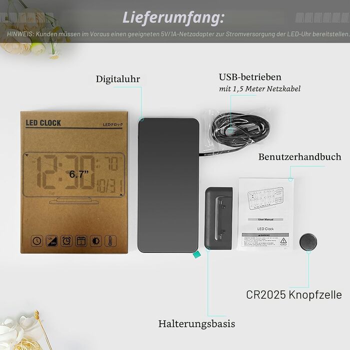 Цифровий LED будильник для спальні KOSUMOSU 6.7