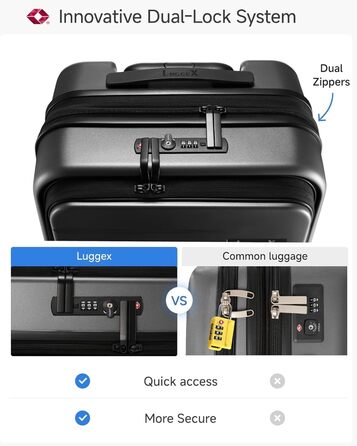 Чемодан-валіза LUGGEX на ручках з відділенням для ноутбука – розширюваний жорсткий валіза з полікарбонату з TSA-замком (Чорний, 56×38×24 см)