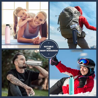 FEIJIAN FJbottle 316 Stainless Steel Vacuum-Insulated Water Bottle 750ml/1000ml with Carabiner, BPA-Free Bottles, Leak-Proof Sports Bottle for Sports, Work, and Travel