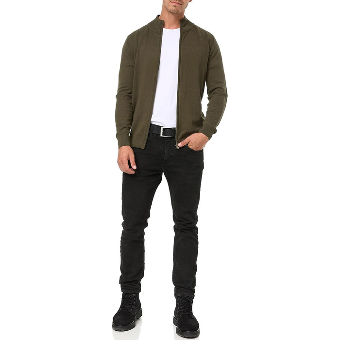 Кардиган чоловічий Indicode з м'якого трикотажу з коміром-стійкою, 80% бавовна, колір: Army
