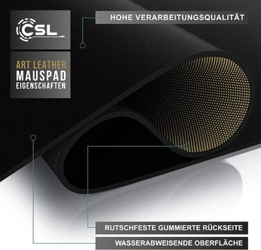 Килимок для столу CSL Premium 90x40 см, PU-шкіра, антиковзкий, водонепроникний, XXL для офісу та дому, чорний