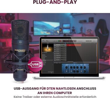 Мarantz Professional MPM-1000U: USB конденсаторний мікрофон з великою мембраною та нирковим характером для подкастів, студії та геймінгу. Комплектується кабелем USB та кріпленням для мікрофона.