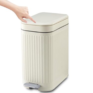 Сміттєвий відер Kongming з педаллю та кришкою, 8л, герметичний вузький кошик для сміття в кухню, ванну, офіс або спальню (Бежевий)