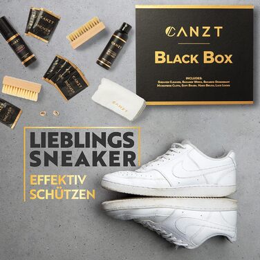 Canzt Sneaker Cleaning Set Black Box Premium Shoe Care Set for Suede, Nubuck, Leather & Canvas – Incl. Sneaker Cleaner, Cloth, Shoe Brushes, Sneaker Wipes & Deo