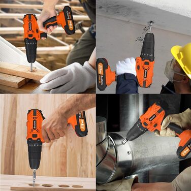 Акумуляторний шуруповерт-дрель 21V з набором аксесуарів для дому та саду (2 батареї, 45Nm, 25+1 ступнів, 2 швидкості)