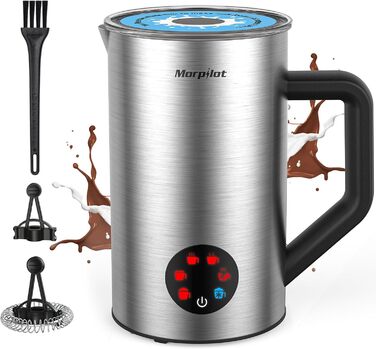 Електричний піногасник для молока Morpilot, 650W, нержавіюча сталь, 350мл, для гарячого та холодного молока, сумісний з посудомийною машиною