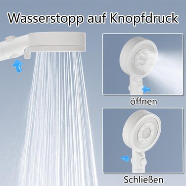 Nafall Shower Head with Filter - High-Pressure Handheld Shower Head with Water Saving Design and 1.5 M Hose, Shower Head with 5 Spray Patterns and Stop Function, Shower Head with Hose, Chrome (White)