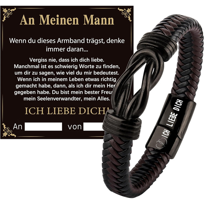 Шкіряний браслет для чоловіків: подарунок татові, дідусю, чоловікові. Ідеальний подарунок на День батька, Різдво, День святого Валентина (колір: коричневий)