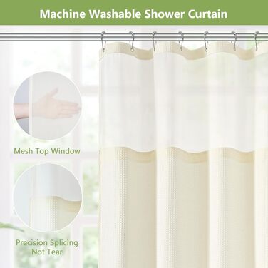 Шторка для душу з тканини вафельного плетіння, важка, водонепроникна, з TPU-покриттям, з сітчастим вікном, готельний стиль, 2 гачки, (Зелений, 83 x 83 см)