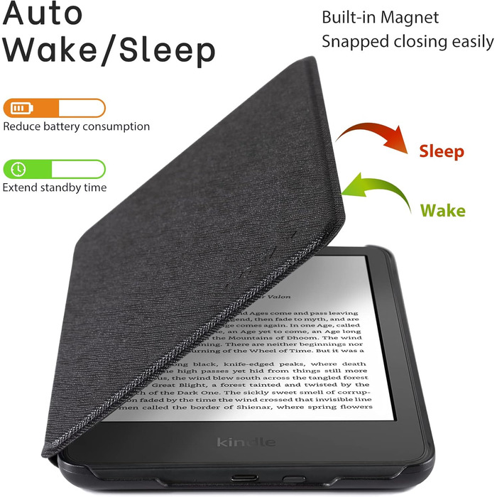 Чохол для Kindle 11 (2024/2022) CoBak, чорний. Автоматичне вимкнення/увімкнення, Smart Cover. Не підходить для Kindle Paperwhite