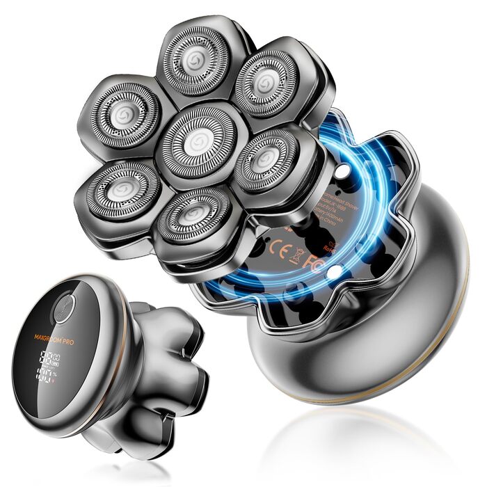 MAXGROOM 7D Glatzen Rasierer Herren - Електрична бритва для гоління голови, срібляста, акумуляторна (1400mAh), водонепроникна IPX6, Type-C