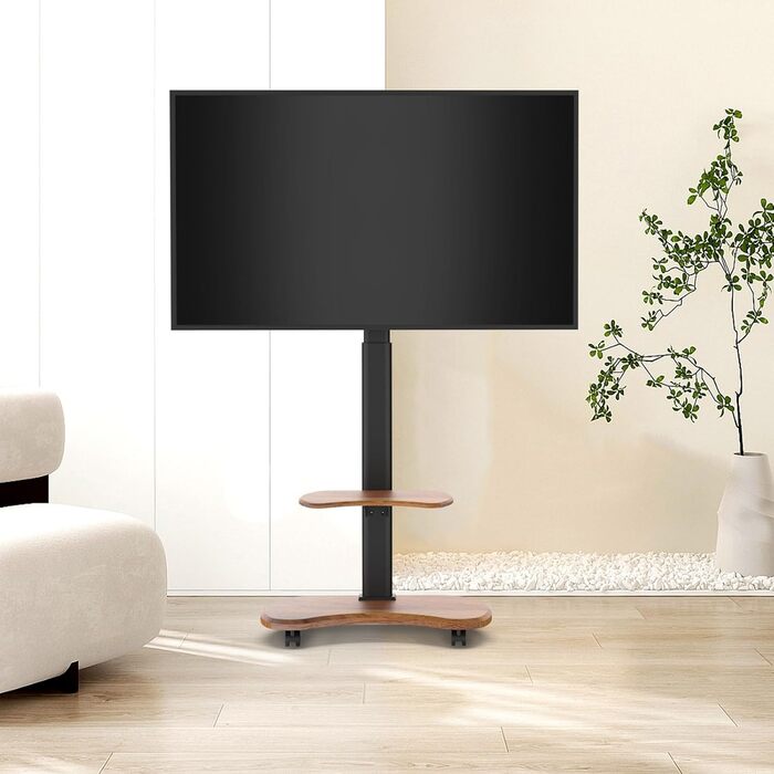 Підставка для телевізора Stellar на колесах з полицею, біла (волоський горіх), для телевізорів 32-70 дюймів, до 45 кг, VESA 600x400