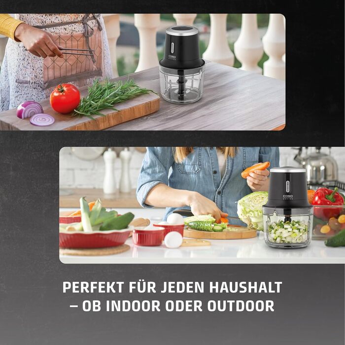 CASO Chop & Go – Електричний подрібнювач для кухні з акумулятором, 1.0 л, 2 швидкості, USB-C, з лопаткою