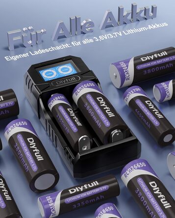 Зарядний пристрій Dlyfull 18650 Universal LCD для Li-ion акумуляторів 3.7V (18650, 21700, 26650, 22650, 16340), USB-C, 2 слоти