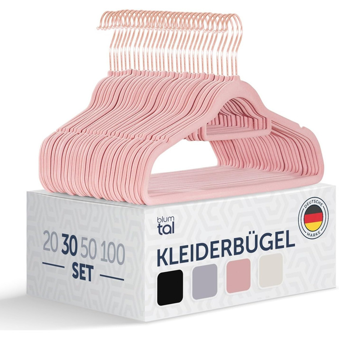 Набір вешалок для одягу Blumtal 20 шт. - вешалки з оксамиту, 360° обертання, міцні, економія місця, антиковзаючі, з оксамитовим покриттям, рожевого кольору