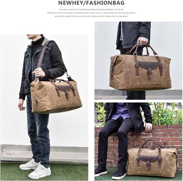 Travel Bag Men's Leather Waterproof Canvas Weekender Bag Large Capacity Travel Bag Unisex Vintage Carry-on Bag